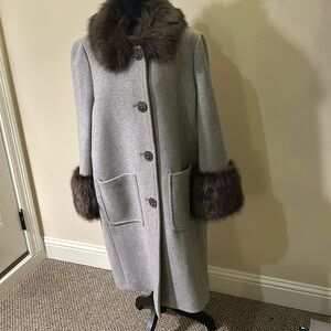 Beautiful Kate Spade wool coat with rhinestone buttons & faux fur trim.
